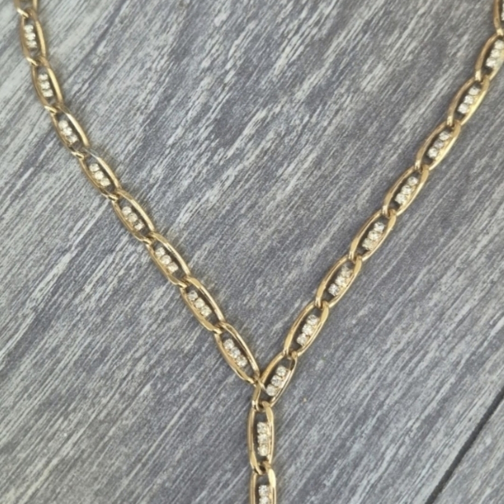 Gold Crystal-Accented Link Y Necklace